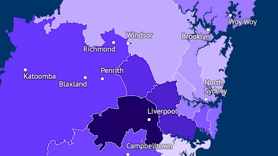 Map of unemployment rates in Sydney.