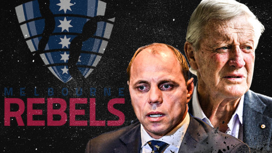 Businessman Leigh Clifford (right), who wanted to save the Melbourne Rebels, and Rugby Australia CEO Phil Waugh, who shut down the club in May.
