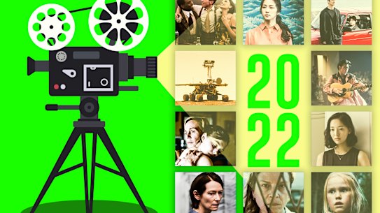 The movies we loved in 2022 (clockwise from top left): Amsterdam, Decision to Leave, Drive My Car, Elvis, Wheel of Fortune and Fantasy, The Innocents, Quo Vadis Aida?, Memoria, Happening and Good Night Oppy.