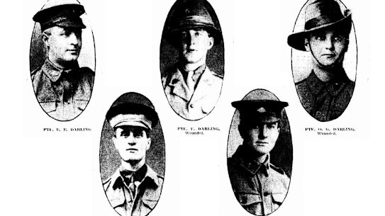 The five Darling brothers served in World War I. From left: Ted, Richard, Frank, Stanley and Ormond.