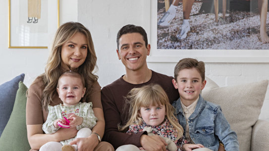 The Block judge Marty Fox at home with wife Charlotte and their three children, Freddie, Olive and Bonnie. 