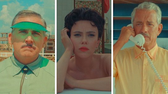 From left, Steve Carell, Scarlett Johansson and Tom Hanks in Asteroid City.