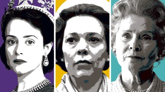 The faces of Queen Elizabeth II on The Crown (from left): Claire Foy, Olivia Colman and Imelda Staunton.