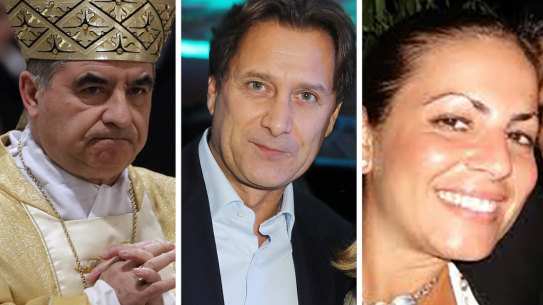 L-R Cardinal Angelo Becciu, financier Raffaele Mincione , intelligence officer Cecilia Marogna