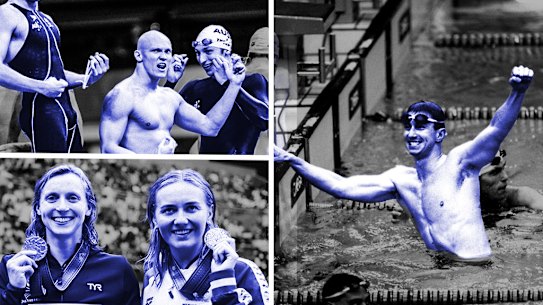 Australian 4x100m freestyle team, Duncan Armstrong, Ariane Titmus and Katie Ledecky
