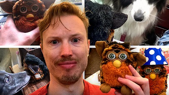 Patrick Lenton with his Furby friend.