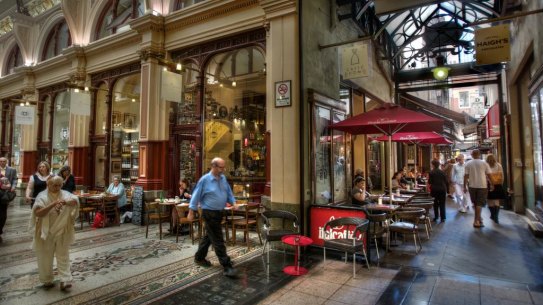 The Block Arcade seen here connecting with one of Melbourne's popular city laneways.