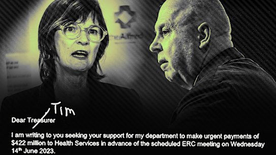 Victoria’s health minister sought an urgent $422 million cash bailout for the state’s hospitals