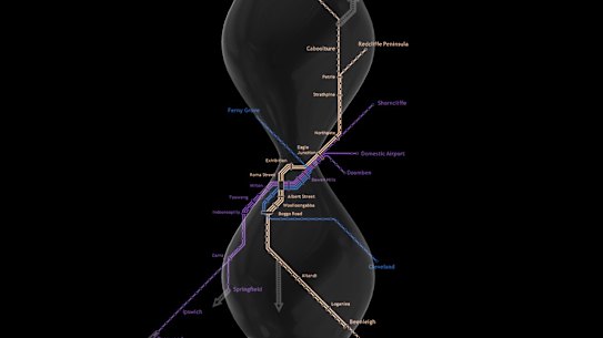 Brisbane Times homepage Perspective trains houglass story