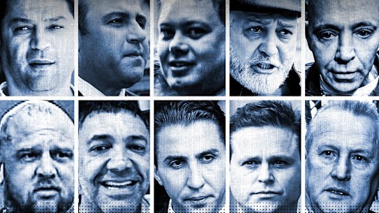 Banned from Crown casino (L to R and top to bottom): Horty Mokbel, Tony Mokbel, Carl Williams, Mick Gatto, Toby Mitchell, Mick Murray, Jay Malkoun, Rocco Arico, Danny Nikolic and Antonio Madafferi.