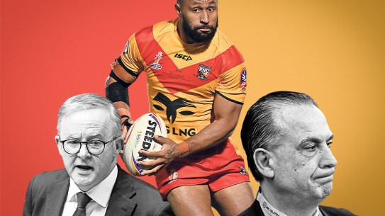 Anthony Albanese, Justin Olam and peter V’landys.