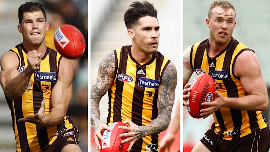Jaeger O’Meara, Chad Wingard and Tom Mitchell.