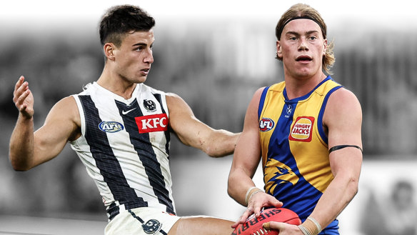 Young guns: Collingwood’s Nick Daicos and West Coast’s Harley Reid.