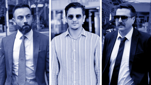 Muhammad Cheema (centre) was the money man for a fraud syndicate, his lawyer Nick Hanna (left) had his charges reduced after Campsie detective Lance Colyer (right) captured the fraudster and dismantled the criminal group.
