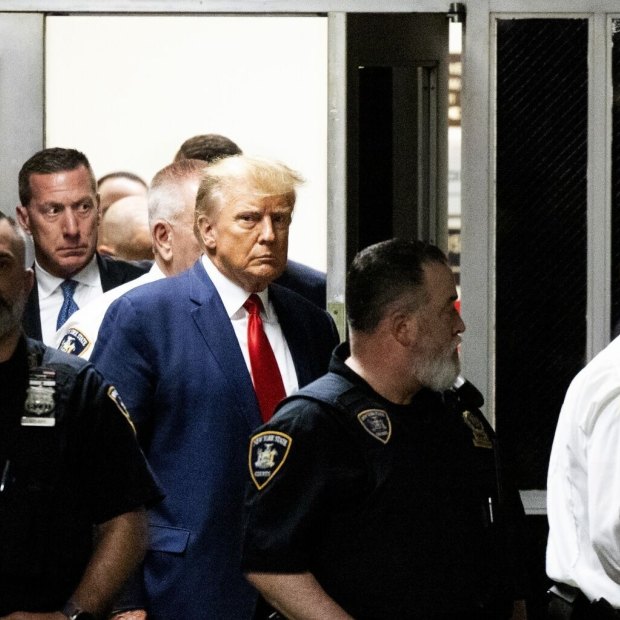 Former US president Donald Trump at criminal court on Tuesday.