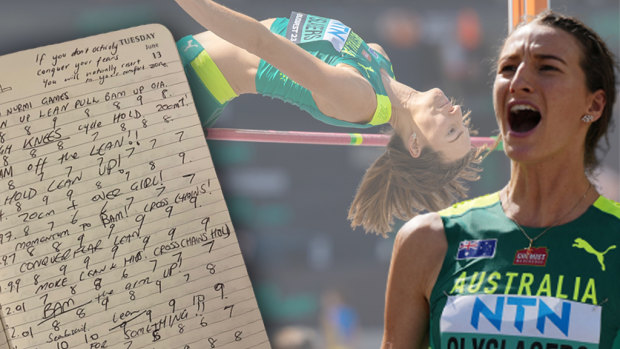 High jumper Nicola Olyslagers scribbles in her ‘little book of gold’. Now other athletes are copying her