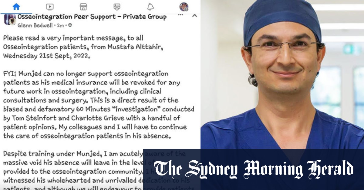 Insurer revokes celebrity surgeon’s medical cover preventing further amputee work – Sydney Morning Herald