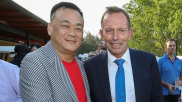 Jack Lam and Tony Abbott the Twin Creeks Golf and Country Club in 2018. 