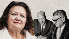 Gina Rinehart and her company Hancock Prospecting, started by her father Lang (far right), is defending claims to its Hope Downs iron ore tenement in the Pilbara from Wright Prospecting, started by Peter Wright (left).