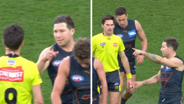 Toby Greene and the umpire “bump” during the elimination final.