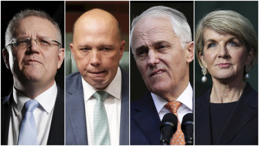 Scott Morrison, Peter Dutton, Malcolm Turnbull and Julie Bishop are locked in a tussle over the Home Affairs Minister's future.