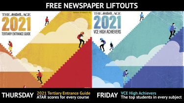 Get your copy of the 2021 tertiary entrance guide and VCE high achievers lift-out in The Age on Thursday.