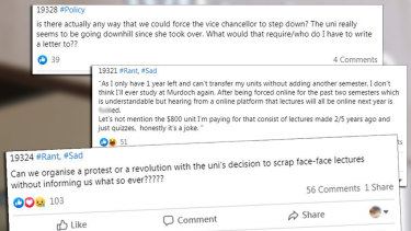 Posts against the demise of face-to-face lectures on a private Murdoch University-related chat page for students.