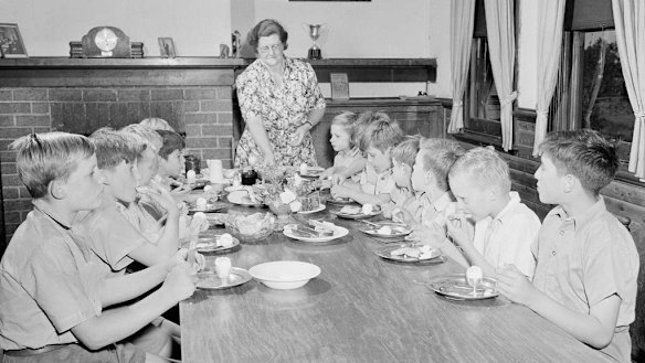 Children dining at Fairbridge Farm in Molong, NSW.