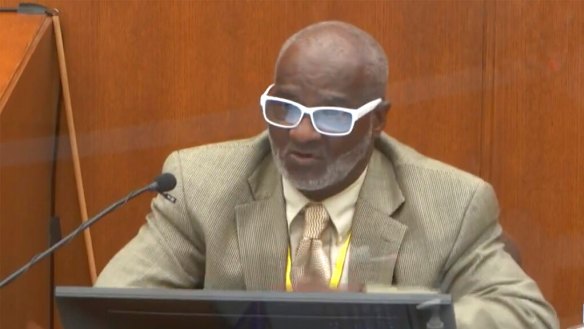 Charles McMillian answers questions during the trial of former Minneapolis police Officer Derek Chauvin.