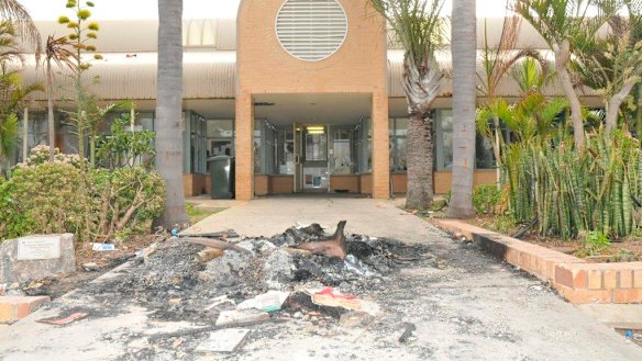 The entrance to the prison after the riot.