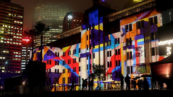 A vivid city blending old and new ... Circular Quay during the Vivid festival.
