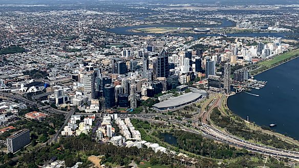 Perth (pictured) has fewer high-rise buildings than Sydney, but it is changing.