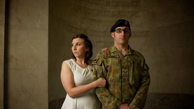 Signaller Gary Wilson, 2nd Commando Regiment, with wife Renee at the ANZAC memorial in Sydney’s Hyde Park in 2017.