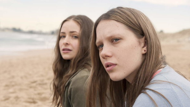 Brenna Harding (right) with Ashleigh Cummings in Puberty Blues.