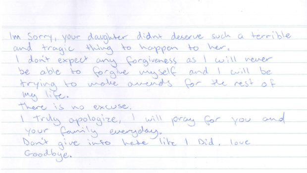 Codey Herrmann's letter to Aiia Maasarwe's family.