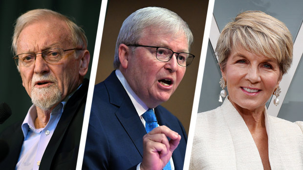 Former Australian foreign ministers Gareth Evans, Kevin Rudd and Julie Bishop believe Australia should have a more ambitious foreign policy agenda.