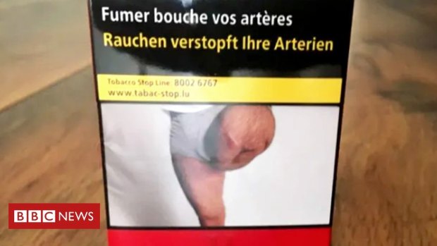 The man said he was stunned to see his amputated leg on a cigarette packet. 