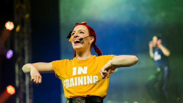 The Wiggles perform at AIS Arena. New Yellow wiggle, Emma Watkins, performs for the crowd.