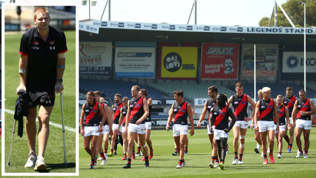 Essendon training: Michael Hurley pays a visit.