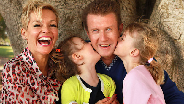 Peter Overton with his wife Jessica Rowe and their two daughters Allegra and Giselle.