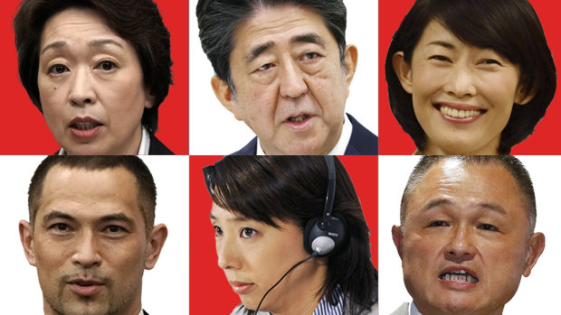 L-R top then bottom: Seiko Hashimoto, Shinzo Abe, Tamayo Marukawa, Koji Murofushi, Mikako Kotani, Yasuhiro Yamashita.