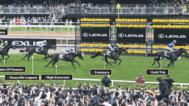 The five across the line: Gold Trip, Emissary, High Emocean, Deauville Legend and Realm Of Flowers.