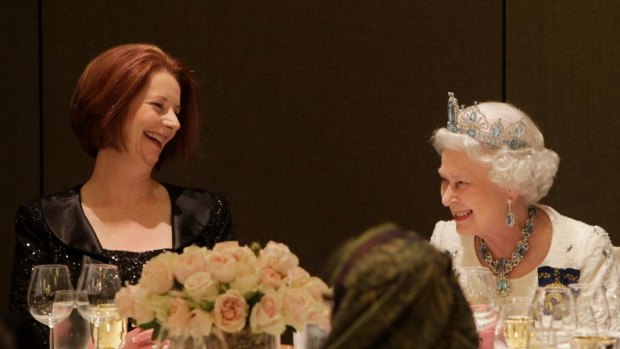 Former prime minister Julia Gillard with the Queen at CHOGM in Perth, 2011.