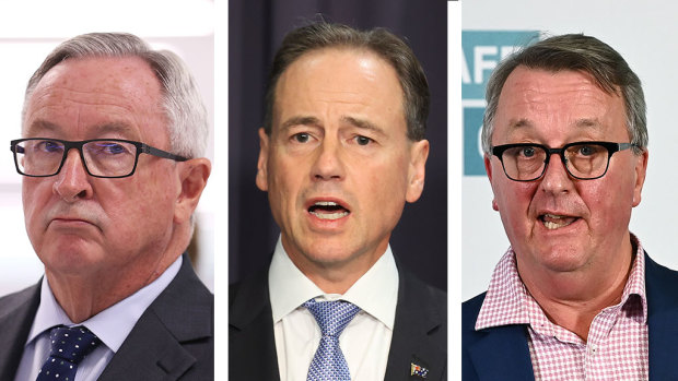 Health ministers (L-R) Brad Hazzard, Greg Hunt and Martin Foley.