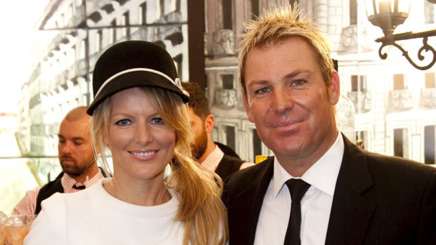 Shane Warne with then-wife Simone Callahan at Derby Day in 2010.