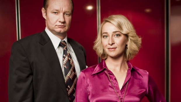 Asher Keddie and Rob Carlton as Ita Buttrose and Kerry Packer in the ABC's Paper Giants: The Birth of Cleo.