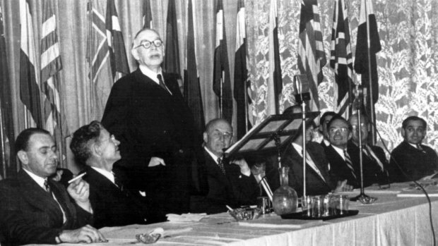 John Maynard Keynes speaks to the Bretton Woods conference in July 1944.