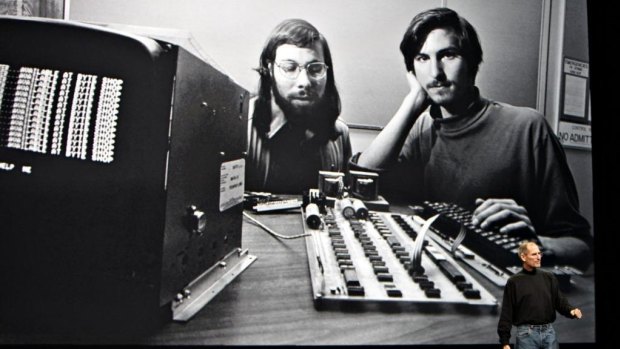 Steve Wozniak with Steve Jobs and one of the first Apple computers.