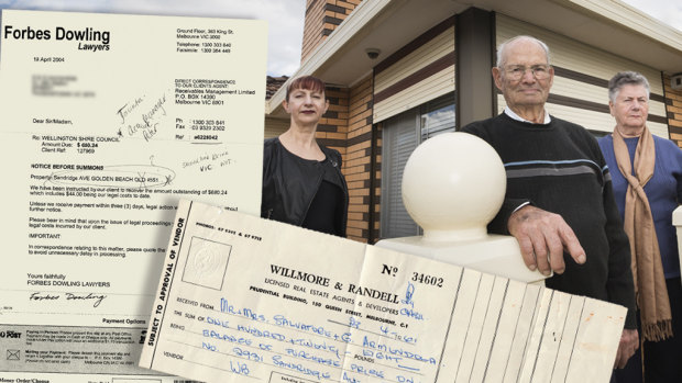 The Ammendola family, Salvatore and Giovanna and their daughter Rosey, with insets of legal documents and receipts relating to their block.