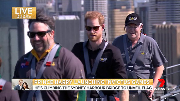 Prince Harry and Prime Minister Scott Morrison scale the Sydney Harbour Bridge.